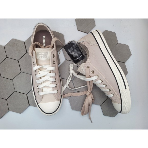 Converse All Star Leather Chuck Taylor Men's Sz 10 Low Shoes Gray Clay Beige - Picture 9 of 11